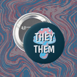 Anpassbare Transgender-Flag-Mushroom-Pronomen Button