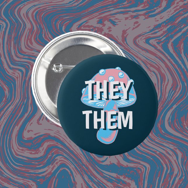 Anpassbare Transgender-Flag-Mushroom-Pronomen Button (Von Creator hochgeladen)