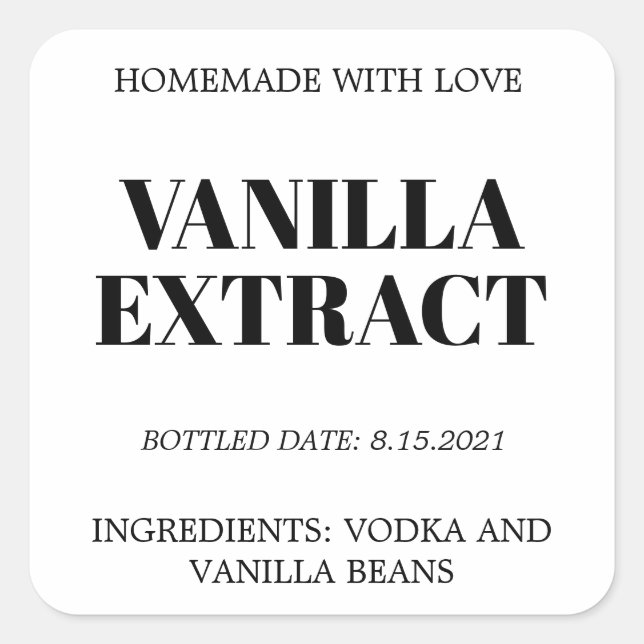 Anpassbare Vanilla Extract Label AF_01sq Quadratischer Aufkleber (Vorderseite)