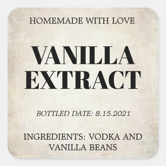 Anpassbare Vanilla Extract Label AF_01sqBK Quadratischer Aufkleber (Vorderseite)