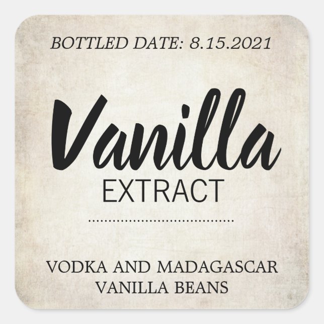 Anpassbare Vanilla Extract Label BL_03sqbk Quadratischer Aufkleber (Vorderseite)
