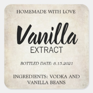Anpassbare Vanilla Extract Label BL_05sqBK Quadratischer Aufkleber