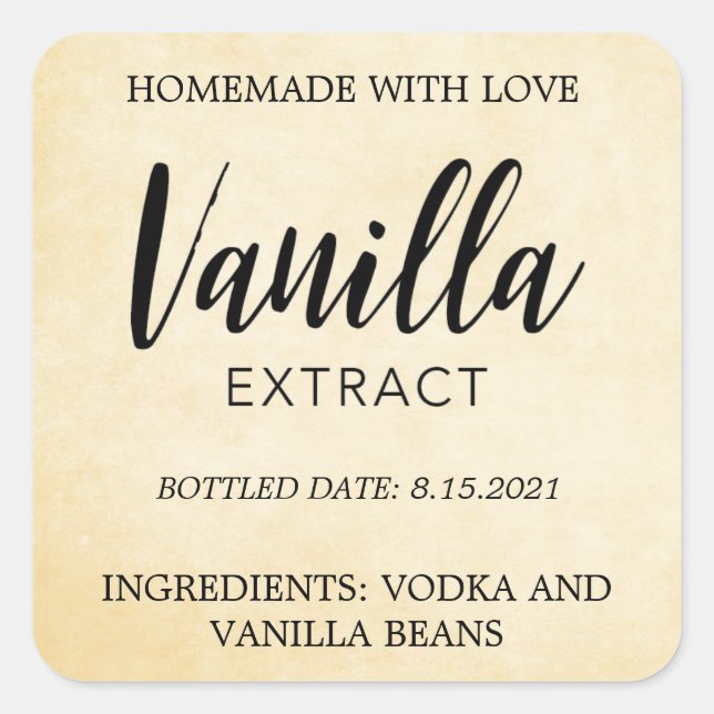Anpassbare Vanilla Extract Label VE003_02sq Quadratischer Aufkleber (Vorderseite)
