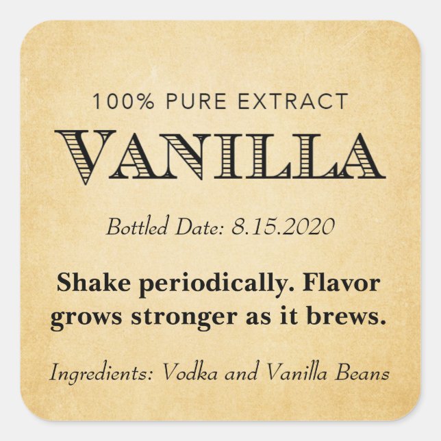Anpassbare Vanilla Extract Label VE005_04rdcust Quadratischer Aufkleber (Vorderseite)