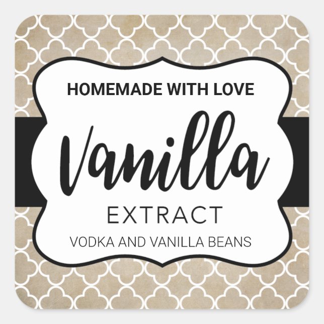 Anpassbare Vanilla Extract Label VE031_04sq Quadratischer Aufkleber (Vorderseite)