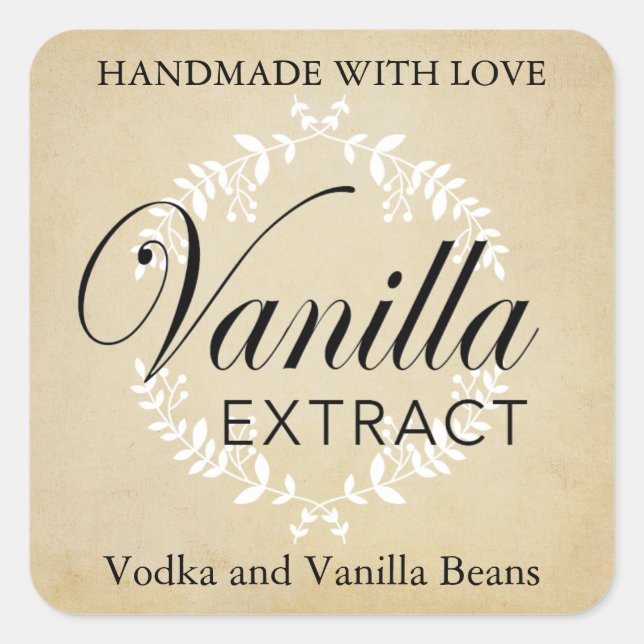 Anpassbare Vanilla Extract Labels VE007_06sq Quadratischer Aufkleber (Vorderseite)
