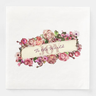 Anpassbare Vintage Girly Floral Joy to the World Serviette