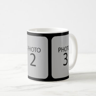 Anpassbare Vorlage 3 FOTOS auf schwarz Kaffeetasse