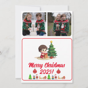 Anpassbare Weihnachtskarte mit 2 Fotos im traditio