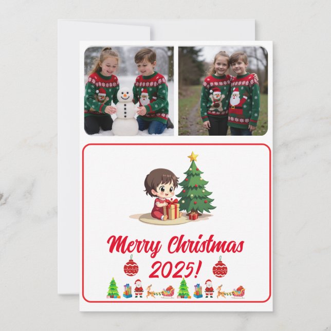 Anpassbare Weihnachtskarte mit 2 Fotos im traditio (Vorderseite)