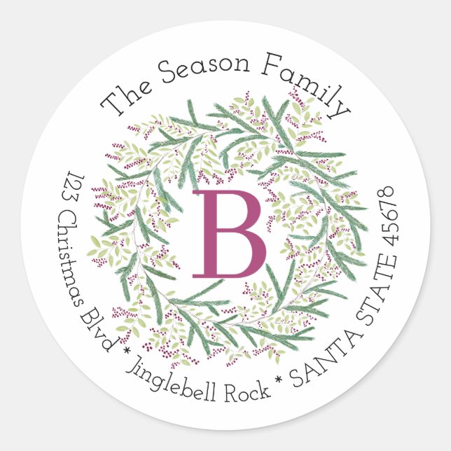 Anpassbare Weihnachtszeit für Monogramm Runder Aufkleber (Vorderseite)