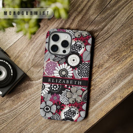 Anpassbare Weiß Schwarz Rot Blumen Blüten iPhone 15 Pro Max Hülle