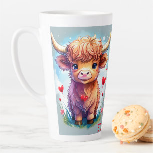 anpassbare Whimsical Valentine Highland Cow, Milchtasse