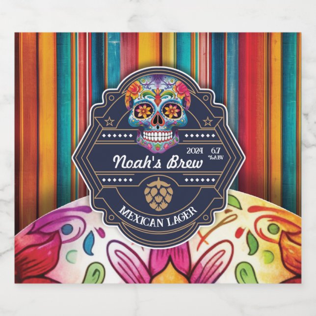 Anpassbare Zuckerschädel mexikanisches Themed Beer Bierflaschenetikett (Einzelnes Label)