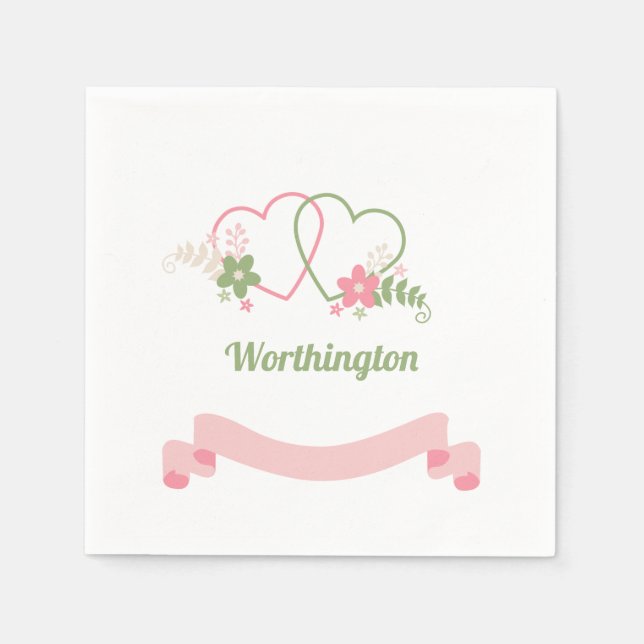 Anpassbare zwei miteinander verbundene Herzen Hoch Serviette (Vorderseite)