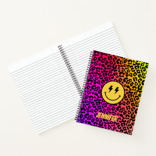Anpassbarer 90er-Retro-Regenbogen-Leoparden-Druck Notizbuch