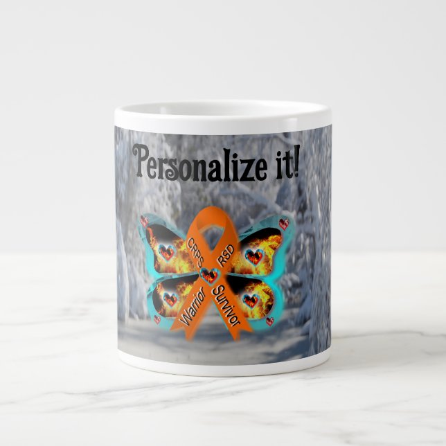 anpassbarer CRPS RSD Warrior Survivor-Schmetterlin Jumbo-Tasse (Vorderseite)