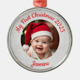 Anpassbarer Erster Weihnachten Premium-Rund Ornament Aus Metall