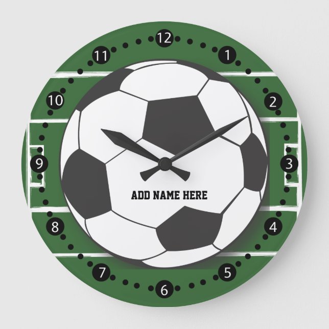 Anpassbarer Fußballball auf dem Feld Große Wanduhr (Vorderseite)
