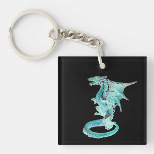Anpassbarer Himmelblauer Drache mit schwarzem Rück Schlüsselanhänger