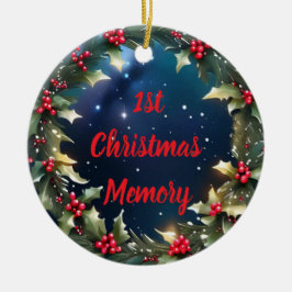 Anpassbarer Holly Berry-Wreath-Keepake-Speicher Keramik Ornament