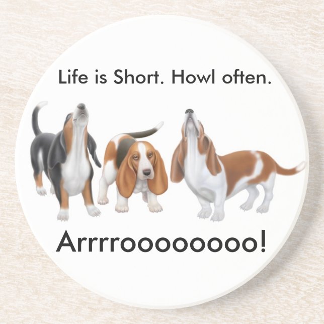 Anpassbarer Howling Basset Hounds-Untersetzer Sandstein Untersetzer (Vorne)