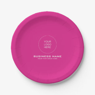 Anpassbarer Logo-Text Rosa einfarbig Rund Pappteller