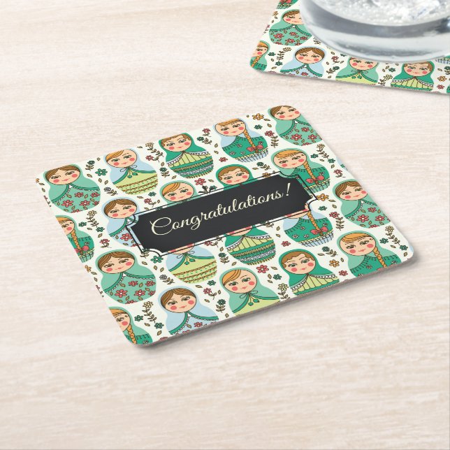 Anpassbarer Matreshka Square Paper Untersetzer (angewinkelt)