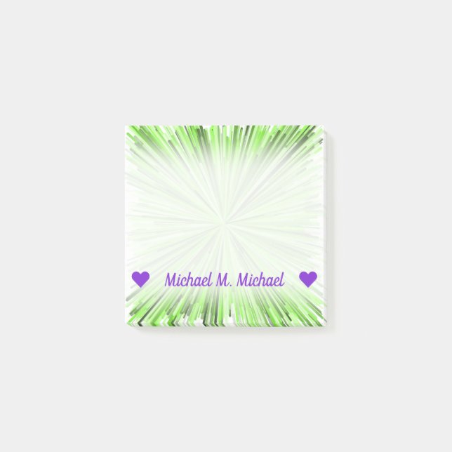 Anpassbarer Name Burst of Green Lines Pattern Post-it Klebezettel (Vorderseite)