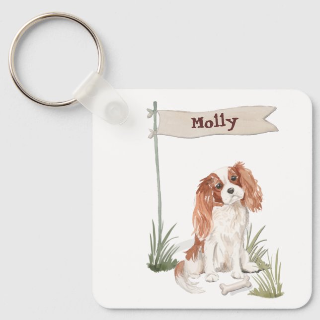Anpassbarer Name Cavalier King Charles Spaniel Schlüsselanhänger (Vorderseite)