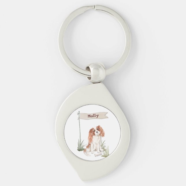 Anpassbarer Name Cavalier King Charles Spaniel Schlüsselanhänger (Vorderseite)