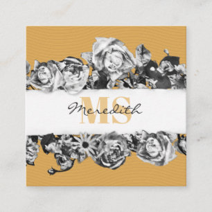 Anpassbarer Name Goldrosen Chic Monogramm Luxus Quadratische Visitenkarte