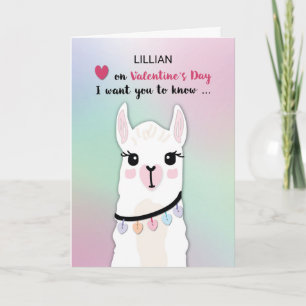 Anpassbarer Name, Lillian, Llamas-Valentinstag Karte