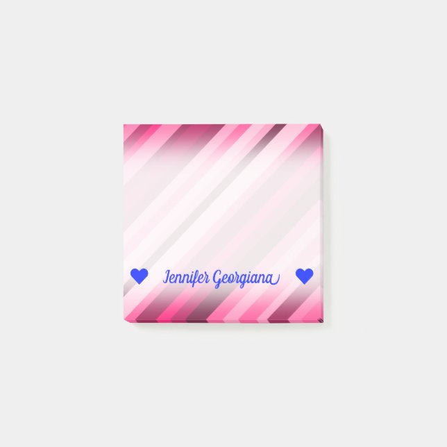 Anpassbarer Name Pink/Magenta-Streifen-Muster Post-it Klebezettel (Vorderseite)
