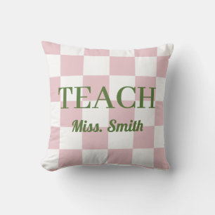 Anpassbarer Name Teach Tote Süß Rosa Kariert Kissen