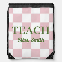 Anpassbarer Name Teach Tote Süß Rosa Kariert