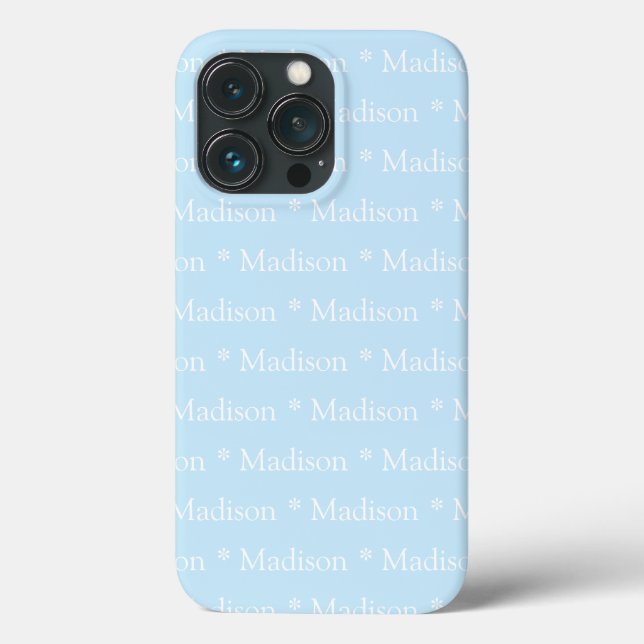 Anpassbarer Name, Text, hellblau weiß Case-Mate iPhone Hülle (Rückseite)