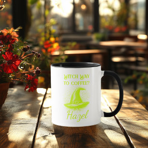 Anpassbarer Neon-Halloween - Lime Hexenhut Tasse