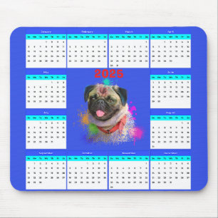 Anpassbarer Niedlicher Mops-Dog-Kalender Mousepad