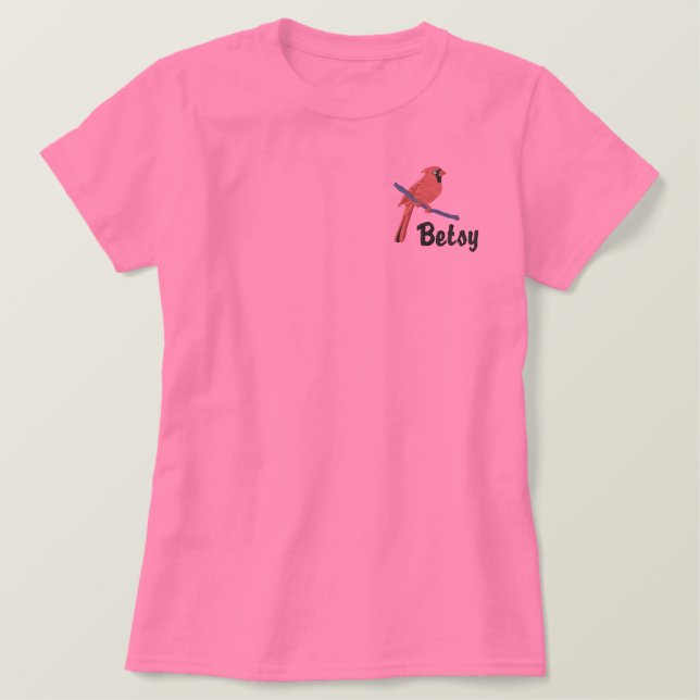 Anpassbarer nördlicher Kardinal Besticktes T-Shirt (Design vorne)