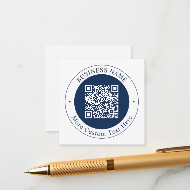 Anpassbarer QR-Code & Text | Dunkles Marineblau Begleitkarte (Vorderseite/Rückseite Beispiel)
