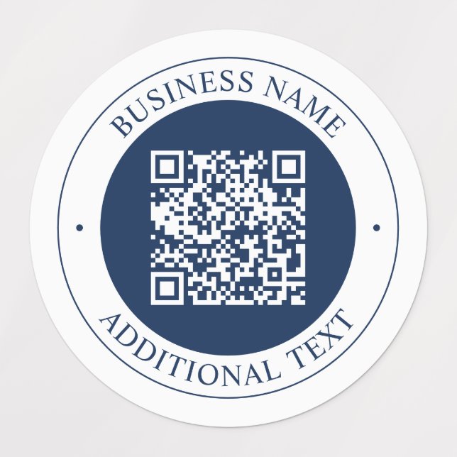 Anpassbarer QR-Code & Text | Dunkles Marineblau Etiketten (Design 1)
