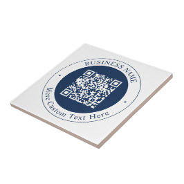 Anpassbarer QR-Code & Text | Dunkles Marineblau Fliese