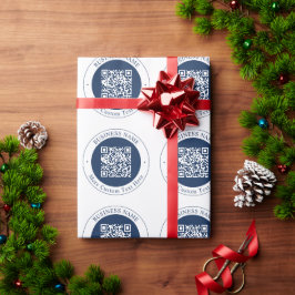 Anpassbarer QR-Code & Text | Dunkles Marineblau Geschenkpapier