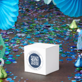 Anpassbarer QR-Code & Text | Dunkles Marineblau Geschenkschachtel