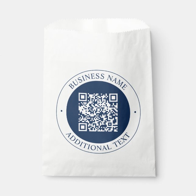 Anpassbarer QR-Code & Text | Dunkles Marineblau Geschenktütchen (Vorderseite)