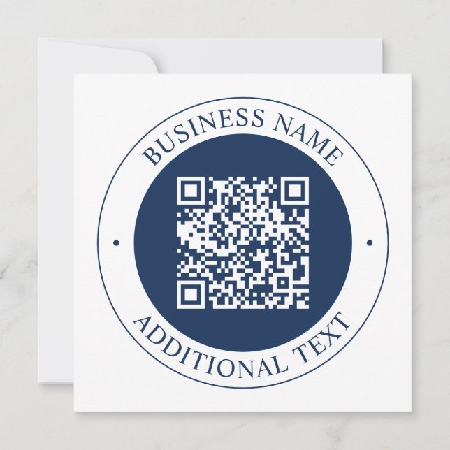 Anpassbarer QR-Code & Text | Dunkles Marineblau Mitteilungskarte (Vorderseite)