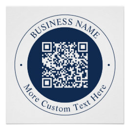 Anpassbarer QR-Code & Text | Dunkles Marineblau Poster