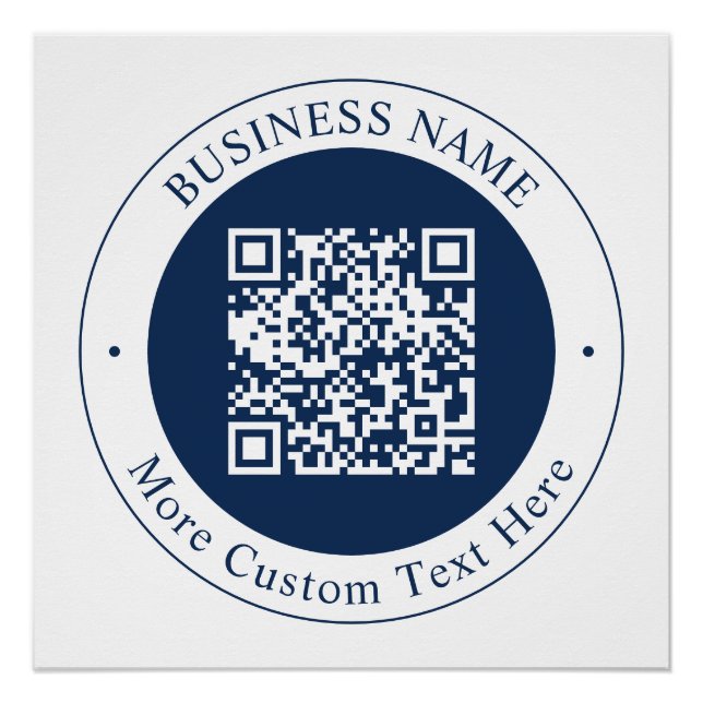 Anpassbarer QR-Code & Text | Dunkles Marineblau Poster (Vorderseite)