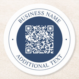 Anpassbarer QR-Code & Text | Dunkles Marineblau Runder Pappuntersetzer